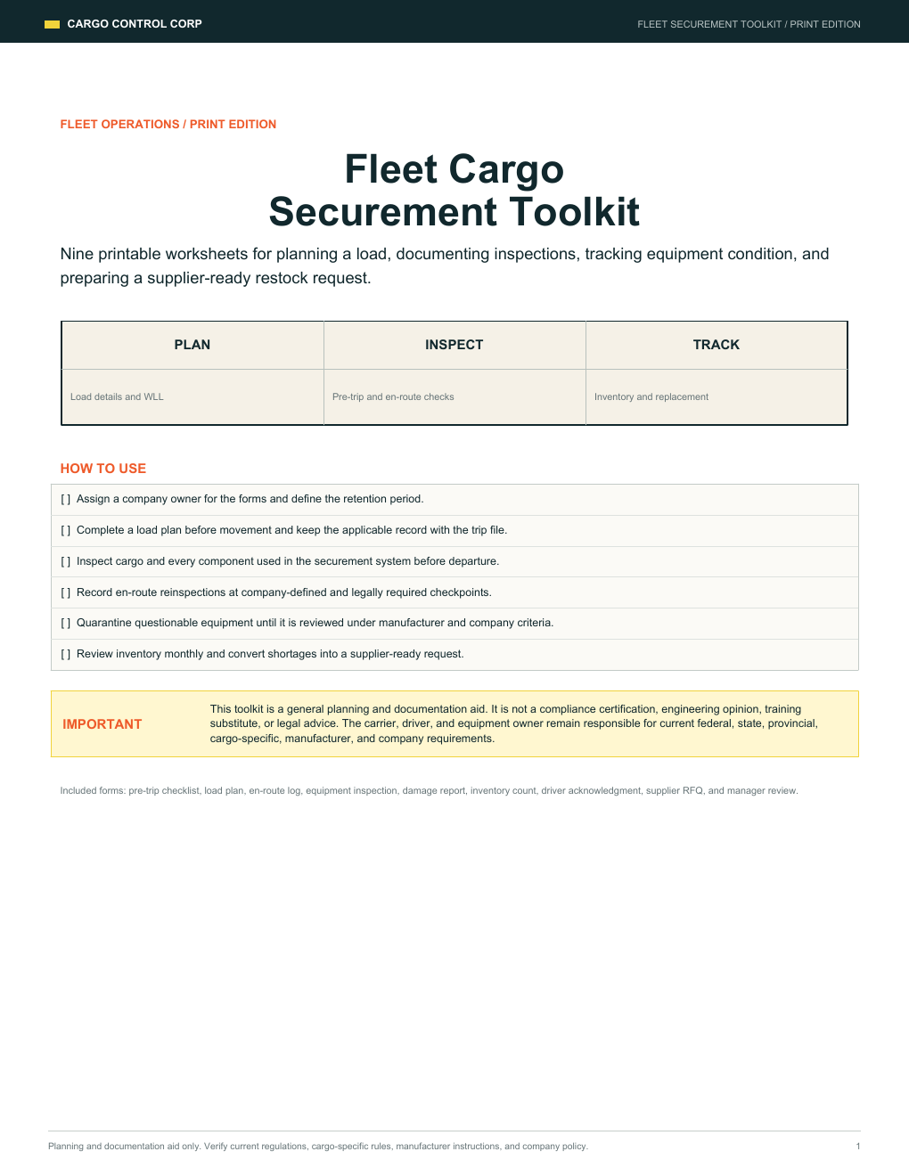 Fleet Cargo Securement Toolkit cover